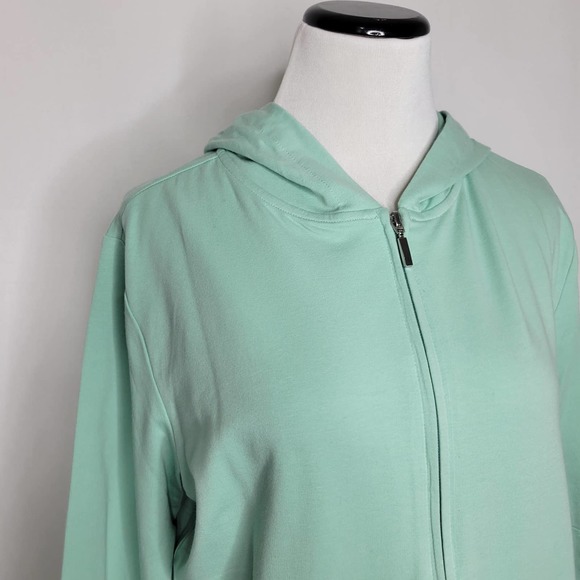 Karen Scott Long Sleeve Zip-Front Hoodie Antique Mint NWT Size Large - Picture 3 of 8
